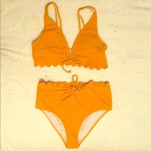 Bright yellow tie-front scalloped bikini